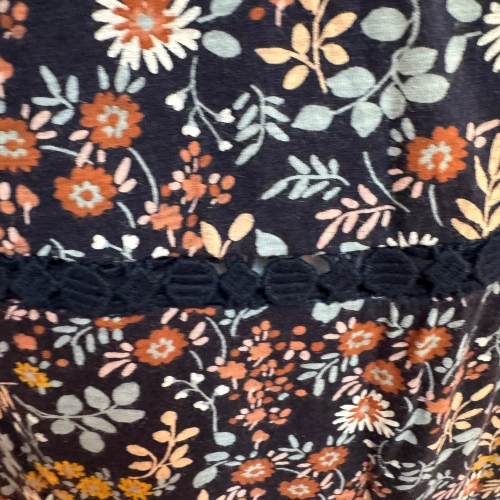 Lucky Brand Floral Sleeveless Blouse - navy  and Brown - Picture 4 of 7